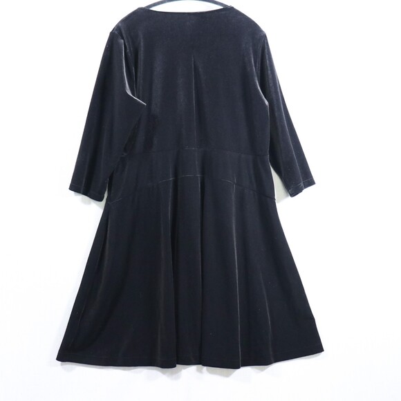 Lands End Black Velvet Skater Dress Womens XL Petite 3/4 Sleeve Fit Flare - Picture 13 of 16